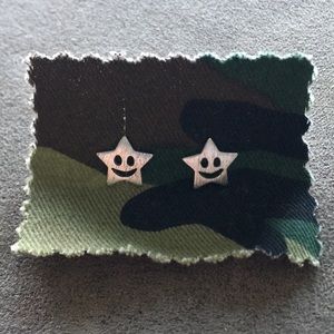 LF Star Smiley Face Silver Stud Earrings
